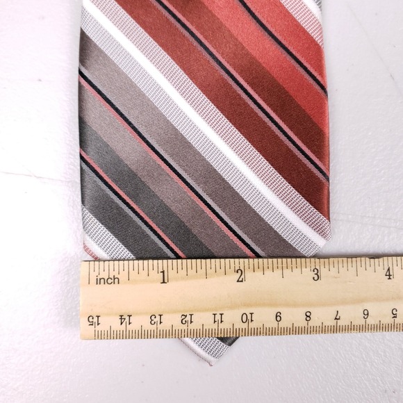 Arrow Tie Red Gray Stripe Diagonal Pattern Silk Necktie Classic Style - Picture 5 of 6